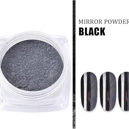 Black Mirror Powder Metallic Chrome Powder,2 Jars Gold Black Nail Art Mirror Glitter Effect Chrome Pigment Dust Manicure Tips with Sponge Applicators