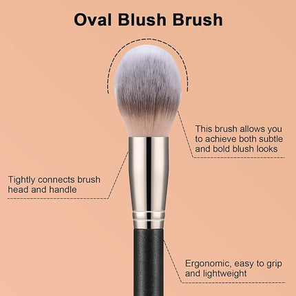 TEOYALL Oval Blush Brush, Ultra Plush Fluffy Synthetic Bristles Powder Brush for Contour Bronzer Cheek with Loose Powder