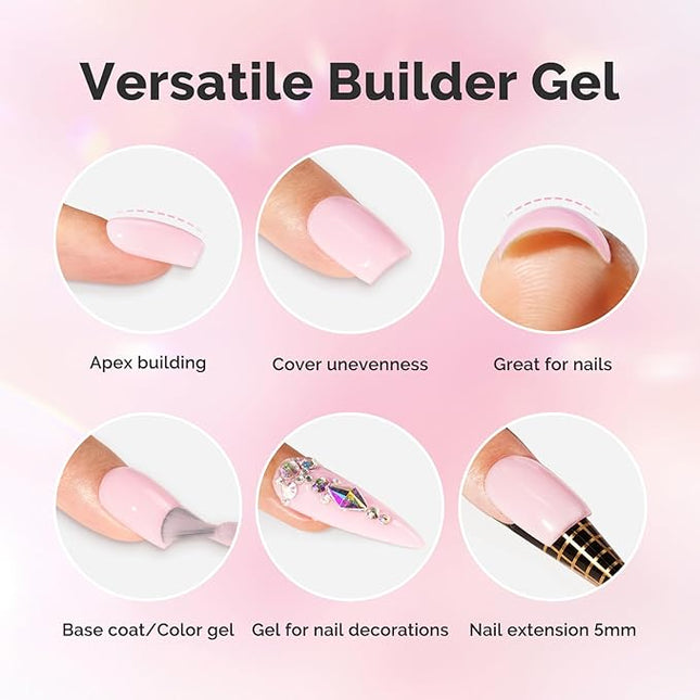 MelodySusie Builder Nail Base Gel Pink Builder Gel for Nails Thickening, Soak Off UV Gel,Extension Gel Rhinestone Nail Glue Gel in a Bottle for Nail Art Design Gift for Women-76