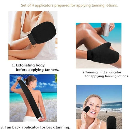 Self Tanning Mitt Applicator Kit 4 in 1 Self Applicator Set with Exfoliating Glove,Tan Mitt Applicator, Tanning Back Lotion Applicators for Your Back,Face Mitt for Tanning Lotion, Spray, Mousse