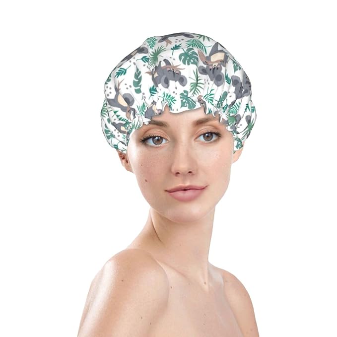 Funny Koala Shower Cap For Women Reusable Waterproof Double Layers Bath Cap Hair Protection Elastic Ladies Spa Salon Shower Hat
