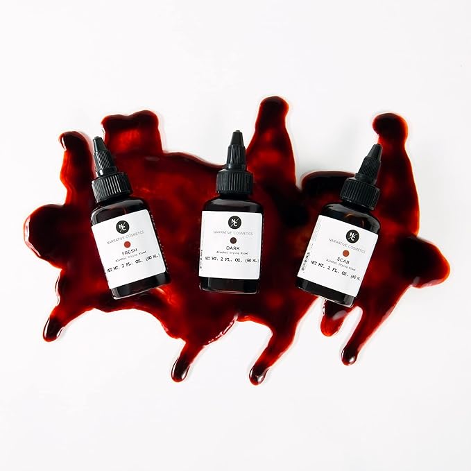 Alcohol Drying Blood, Ultra-Realistic Fake Liquid Blood, SFX Makeup for the Stage, Film, Halloween, and Cosplay - Dark, Fresh and Scab Blood Kit - 2oz Bottles