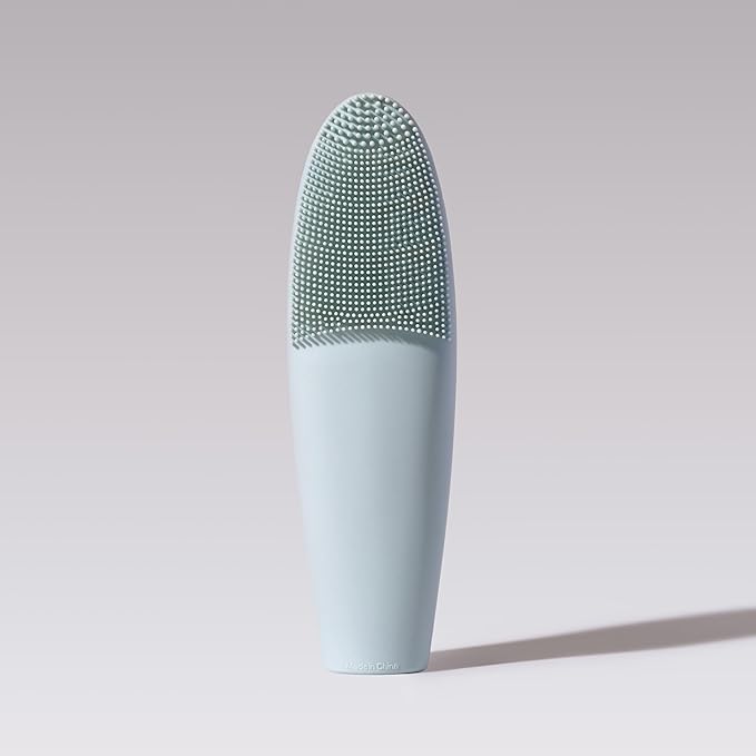 LOLLIPOP Dual-Sided Facial Cleansing Brush | Handle Size Silicone Face Exfoliator and Soft Fiber Cleanser | Manual Face Scrubber for Pores, Makeup Removal, Blackhead and Skincare Routine, Oceanic