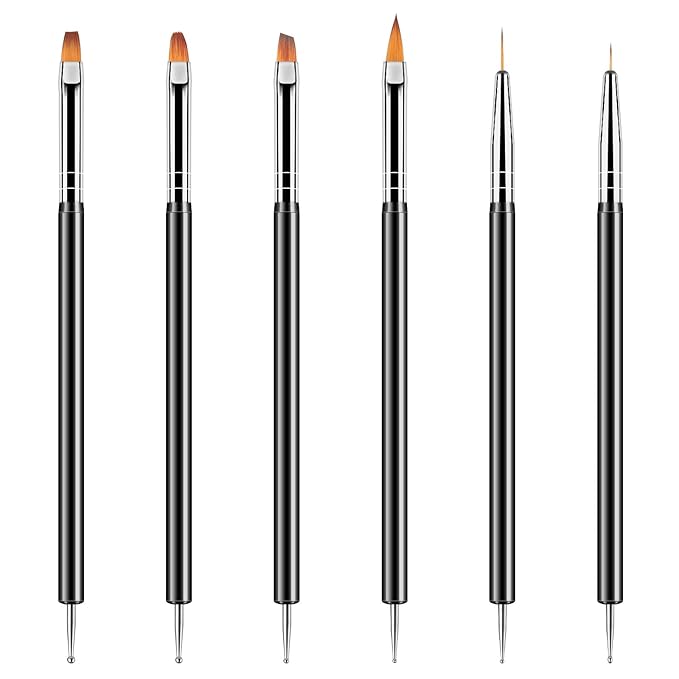 Artdone Nail Dotting Tools 6PCS Double-ended Nail Art Brushes Kit Nail Art Gel Polish Liner Brushes Design Pen For Nail Drawing And Nail Paint Brushes Small Detail Brushes