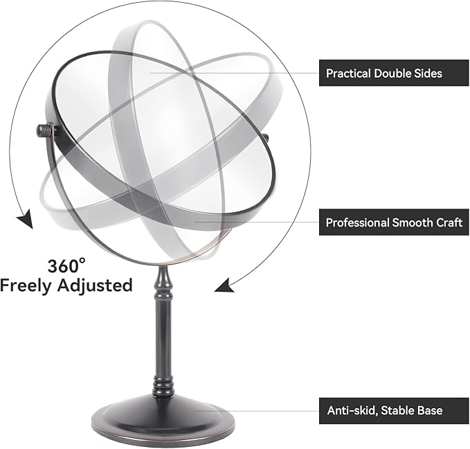 Nicesail Tabletop Magnifying Makeup Mirror with 10X Magnification, Double-Side Magnified Mirror, 360 Swivel Cosmetic Mirror for Table Desk Bathroom Vanity, No Light Oil Rubbed Bronze (8 Inch, 10X)