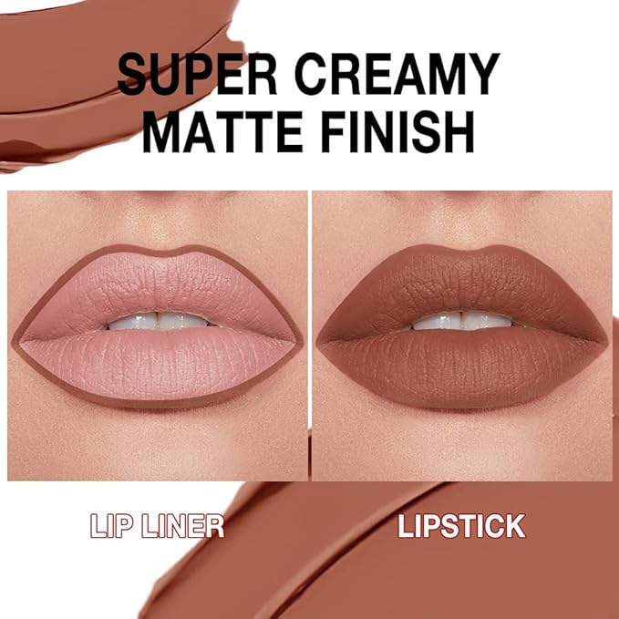 Kaely Brown Gradient Matte Lipstick Lip Liner Pencil for Women, 2in1 Flawless Contour Gradual Ombre Effect Lip Pencil Makeup Waterproof, labiales mate 24 horas originales, 14