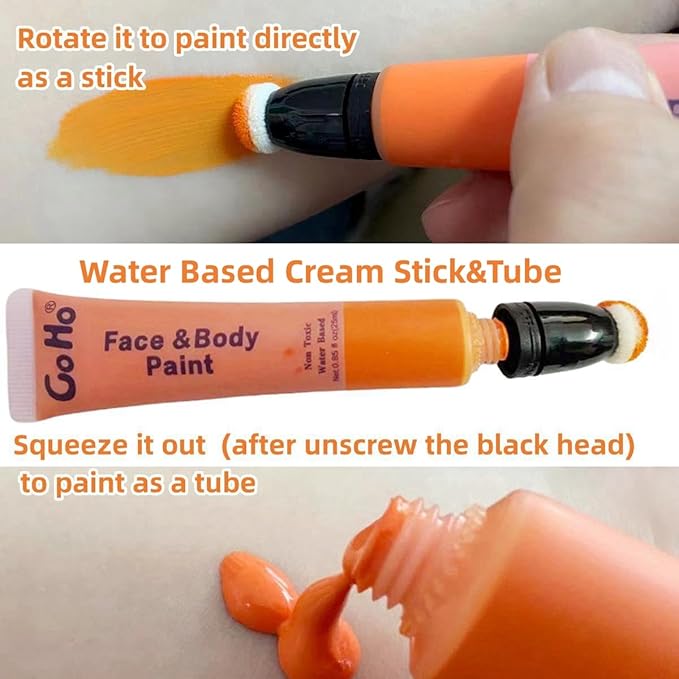 Go Ho Orange Face Paint Stick,Water Based Cream Orange Face Body Paint Washable for Halloween Cosplay SFX Tiger Pumpkin Makeup