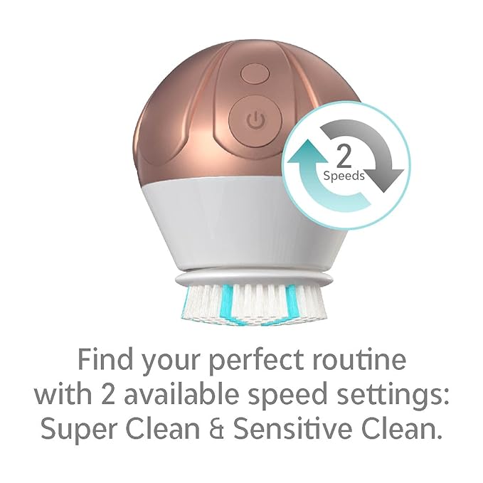 TAO Clean Ona Diamond Orbital Facial Brush and Cleansing Station, Electric Face Cleansing Brush with Ergonomic Handle, Dual Speed Settings, Rose Gold