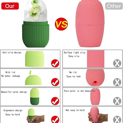XHJRI Ice Roller Massager for Face, Eyes and Neck - Naturally Condition Skin, De-Puff Eye Bags, Reduce Migraine Pain - Reusable Silicone Ice Mold (Green)