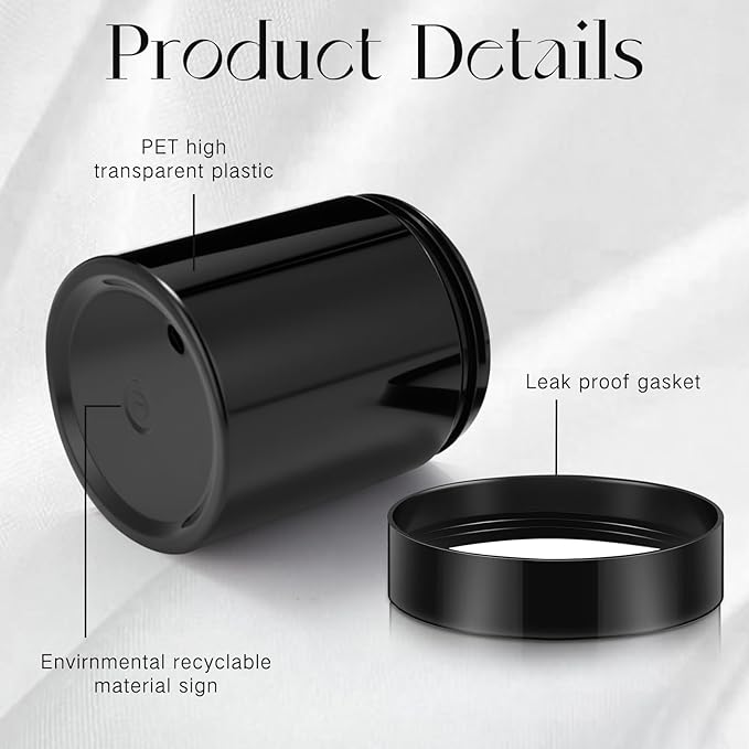 Patelai 4 Pieces Round Wide-mouth Leak Proof Plastic Container Jars with Lids for Travel Storage Makeup Beauty Products Face Creams Oils Salves Ointments DIY Making(8 Ounce,Pure Black)