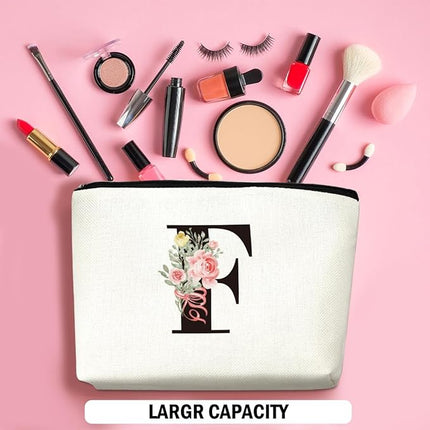 Personalized Makeup Bag, Initial Letter F Makeup Bag for Women Rose Monogram Cosmetic Bags Toiletry Pouch, Monogrammed Gifts for Women Mom Grandma Sister Friends Thanksgiving Christmas Birthday Gift