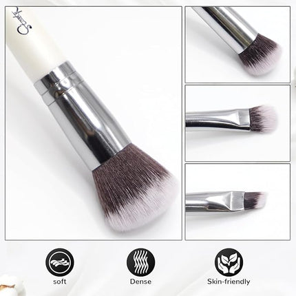 START MAKERS 2-in-1 Makeup Brushes Dual-ended Contouring Foundation Brush 2 Pack Concealer Brush Face Eyebrow Eyeshadow Brush for Liquid, Powder, Buffing, Blending (White)