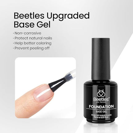 Beetles 3 Pcs No Wipe Gel Top Coat Base Coat & Black Gel Nail Polish Set, Shine Finish and Long Lasting, Soak Off LED Lamp Base Top Uv Lamp Nail Art Manicure Gifts for Women