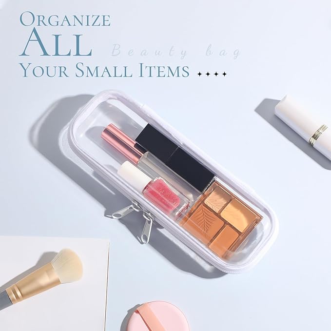 Sanwuta 6 Pcs Clear Hard Zipper Case Pencil Pouches Hard Plastic Zipper Pouches Makeup Bag Transparent Cases for Snacks Plastic Storage Organizer Box for Travel(White,7.87 x 2.56 x 1.57 Inch)