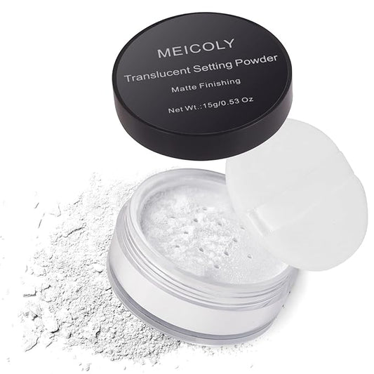 MEICOLY Talc-Free Setting Powder with Sifter,Long Lasting Loose Face Powder,Translucent Powder Colorset Powder,Matte Finishing White Face Paint Setting Powder for Halloween SFX Makeup,Oil Control