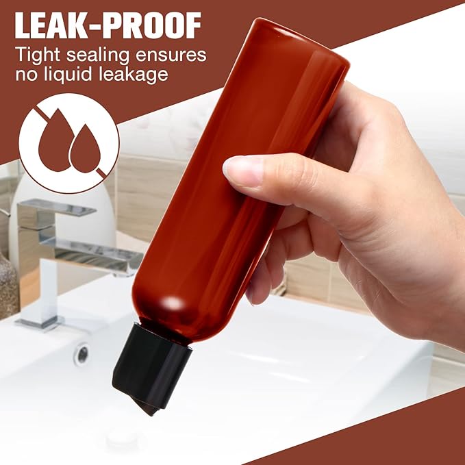 30 Pack Amber Empty Bottles Plastic Squeeze Bottles with Disc Top Flip Cap Small Empty Travel Squeeze Bottle for Lotions Liquid Body Soap Conditioner Creams(6.8 oz)