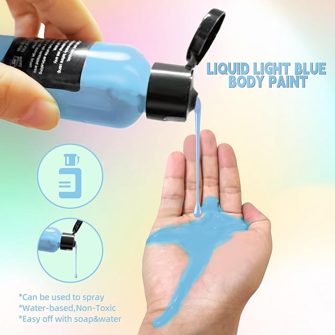 Go Ho Light Blue Face Body Paint(2.1 oz),Light Blue Makeup Water Based Face Paint and Body Paint for Airbrush Makeup Special FX, Cosplay, and Halloween Make up