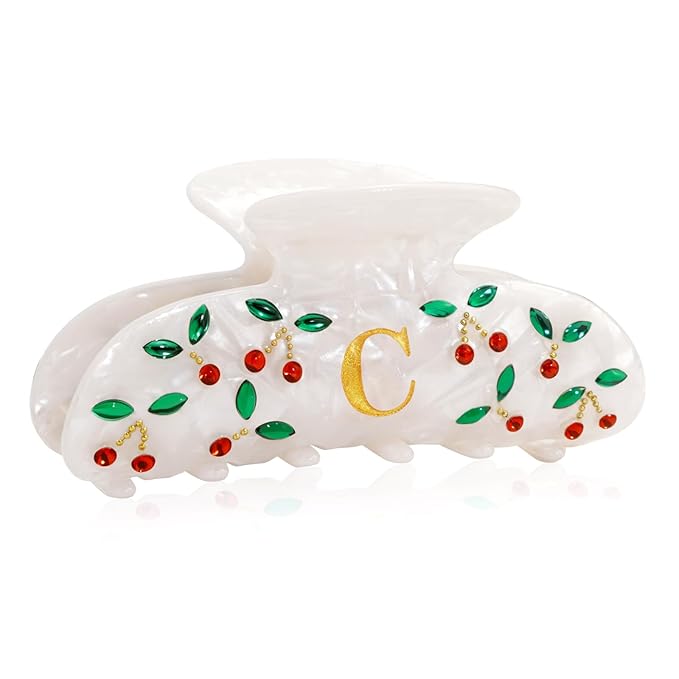 Birthday Gifts for Women - Cute Cherry Letter Hair Clips, Fashion Glitter Claw Clips Elegant And Durable Hair Accessory, Letter C