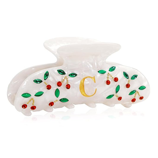 Birthday Gifts for Women - Cute Cherry Letter Hair Clips, Fashion Glitter Claw Clips Elegant And Durable Hair Accessory, Letter C