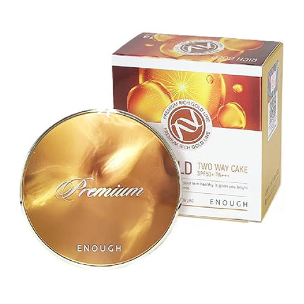 Enough Rich Gold Two Way Cake SPF50, Korean Makeup Setting Powder Foundation, Tattoo Cover Up, Sunscreen for Face, Loose Powder Makeup - Refill Including (#21 Transparent Beige, 0.39 oz)