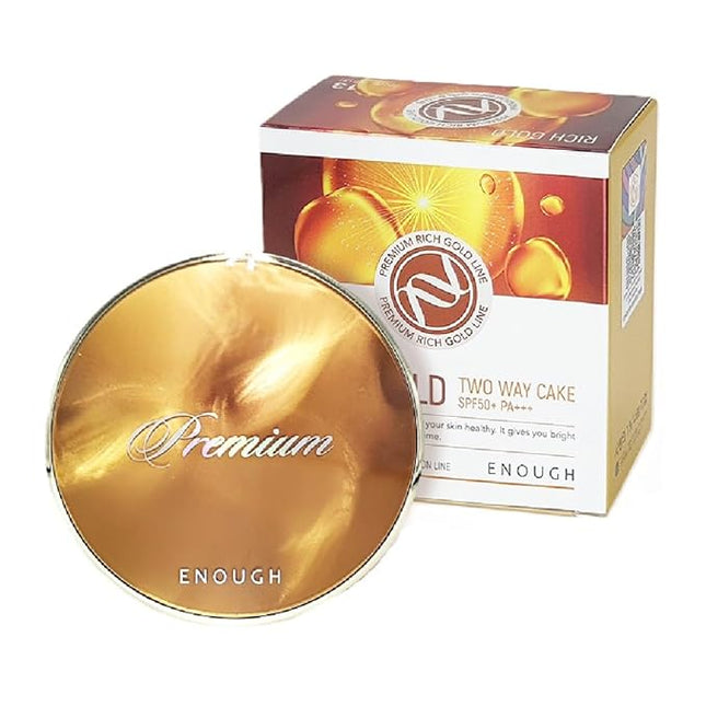 Enough Rich Gold Two Way Cake SPF50, Korean Makeup Setting Powder Foundation, Tattoo Cover Up, Sunscreen for Face, Loose Powder Makeup - Refill Including (#13 Light beige, 0.39 oz)