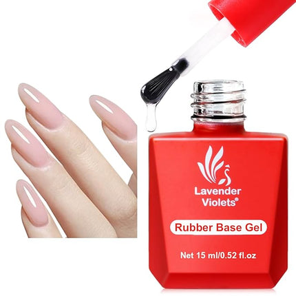 Lavender Violets 15ml Clear Rubber Base Gel Polish for Nails Thickening, Nail Strengthening Extension Sculpting Nail Glue Gel in a Bottle, Soak Off Long Lasting UV LED Builder Base Coat A105