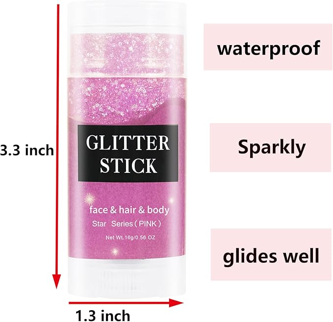 MEICOLY Pink Body Glitter Stick,Pink Face Glitter,Sparkly Hair Glitter,Singer Concerts Lover Heart Chunky Glitter,Pink Glitter Makeup,Mermaid Glitter Face Paint,Waterproof