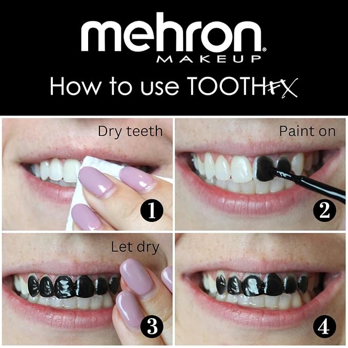 Mehron Makeup Tooth FX Black | Temporary Black Tooth Paint | Perfect for Creating Black Out Teeth Makeup, Rotten & Missing Teeth | SFX for Halloween, Cosplay, & Theater .125 oz (4 ml)