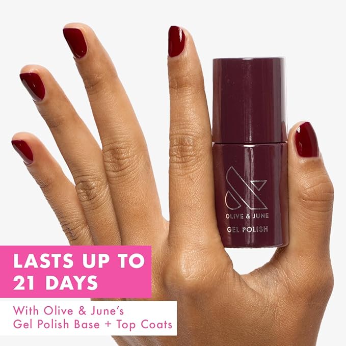 Olive & June Gel Polish | UV LED Nail Lamp Needed | Long Lasting Formula | Up to 21 Days of Wear | Damage-Free Removal | Salon-Quality Manicure, Pedicure at Home | Obsessed | Dark Ruby