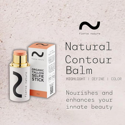 fierce nature Selfie Stick Tallow Balm – 3-in-1 Natural Beauty Stick for Contour, Blush, Lips & Face Moisturizing – Hydrating, Non-Toxic Makeup Balm (Dew)