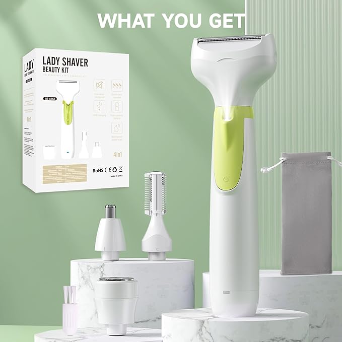 Electric Razor for Women- 4 in 1 Electric Shaver for Women, Wet & Dry Bikini Trimmer and Facial Hair Remover,Eyebrow Razors Nose Hair Trimmer Rechargeable Personal Trimmer Groomer for Body Hair 8868