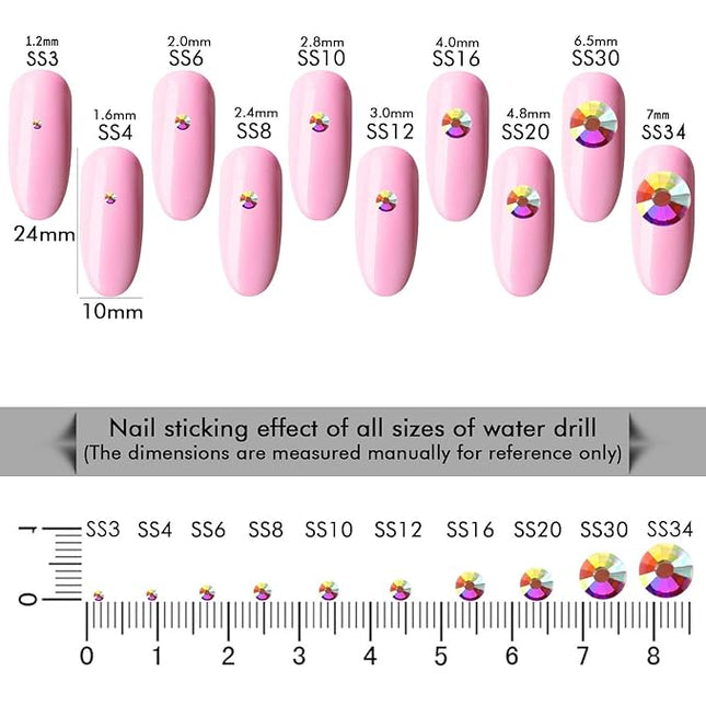 3000Pcs Crystal Ab Crystal Rhinestones,Glass Flatback Rhinestones Mini Gemstones for Nail Face Makeup Art Crafts Clothes Decoration -(SS8,2.4mm,Crystal Ab)