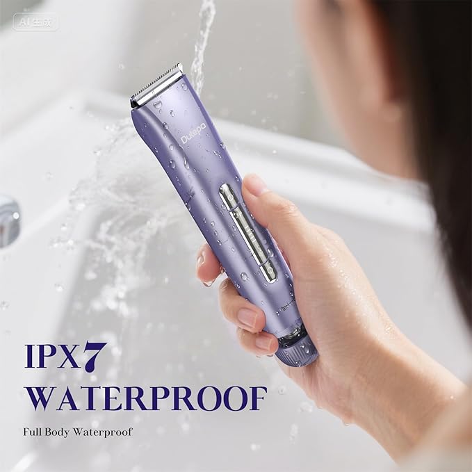 2-in-1 Electric Bikini Trimmer for Women, IPX7 Waterproof, Rechargeable Razor with Double-Edged Blade, Portable Hair Removal Shaver for Wet and Dry Use (Purple)