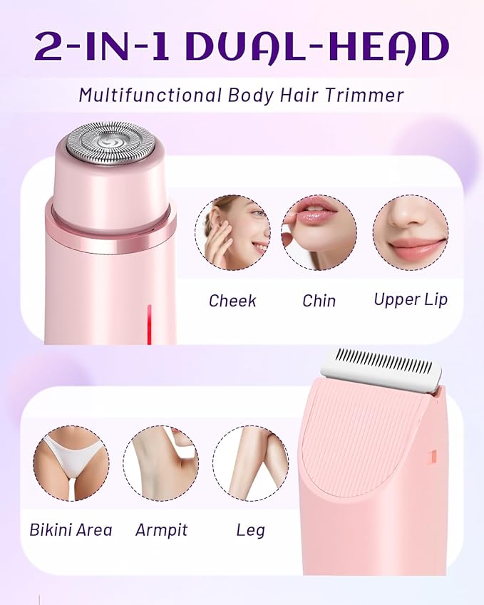 Dermawave Bikini Shaver Trimmer 2.0 for Women Pubic Hair, 2 in 1 Dual Head Painless Electric Razor for Bikini Line Area, Waterproof
