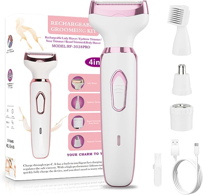 RUIM Electric Razors for Women, 4-in-1 Bikini Trimmer, Waterproof Electric Shaver for Women, Rechargeable Painless Pubic Hair Trimmer