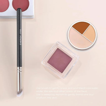 ENERGY Angled Concealer Brush Under Eye Dense Mini Eyeshadow Brush Vegan Synthetic Bristles for Liquid Cream Powder Cosmetics Blending Setting Concealing Medium Coverage
