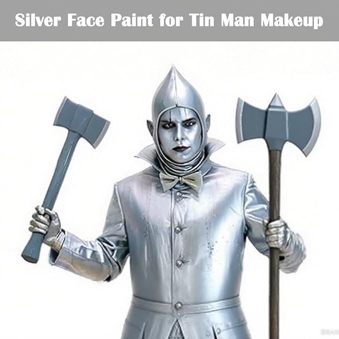 MEICOLY Metallic Silver Face Body Paint for Tin Man Makeup,2.37Oz Large Tube Water Based Full Body Paint for Adults and Kids,Pro Silver Face Paint for Halloween SFX Special Effects Cosplay Makeup