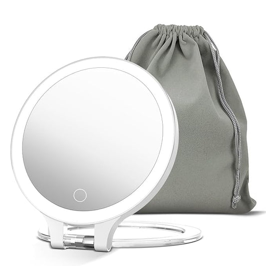 FASCINATE Magnifying Mirror 10X 1X Double Sided Magnification Makeup Vanity Mirror Rechargeable Lighted Mirror with 3 Color Setting Adjustable Rotation LED Vanity Desk Mirror