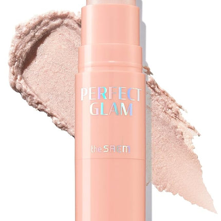 THESAEM Perfect Glam Stick Highlighter WH01 Aurora Wave - Creamy Face Glow Pearl Luminous - Ceramide, Shea Butter - Melting Cream Texture Dewy Finish Korean Makeup with Blending Puff, 0.2oz