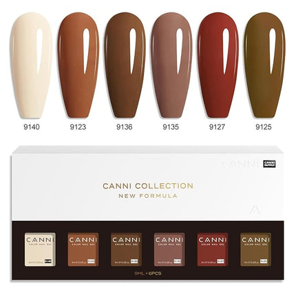 CANNI Brown Nude Gel Nail Polish Set – 6 Colors 9ML (Beige, Chestnut, Khaki, Skin Tone, Taupe), Soak Off UV LED Nail Gel Kit for Winter Nude DIY Manicure