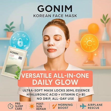 GONIM Face Mask Korean Skin Care with Hyaluronic Acid Serum & Collagen Activation, Hydrating Face Masks Skincare with Vitamin C, Moisturizing Sheet Mask for All Skin, Korean Face Mask 10 Sheets