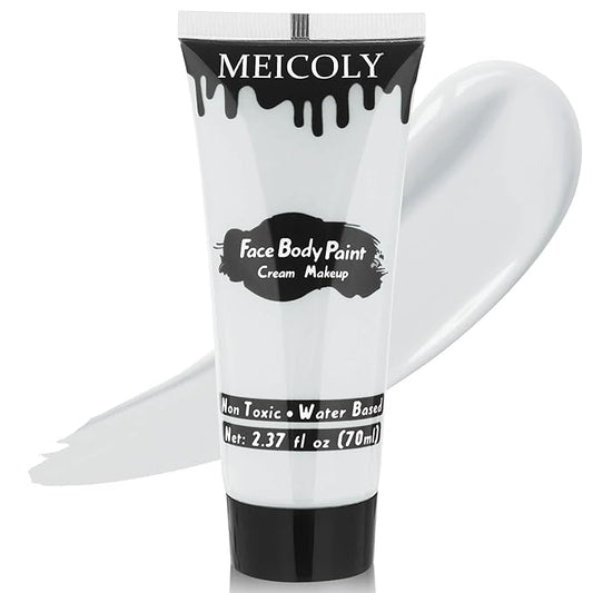 MEICOLY Cream Moonlight White Face Body Paint,2.37Oz Large Tube Water Based Full Body Paint for Adults and Kids,Professional Face Paint for Halloween Stage SFX Special Effects Cosplay Makeup