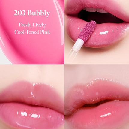 Dew Drop Tint #203 Bubbly 4.5g, Glossy, Lightweight Lip Stain, Glass-Like, High Shine, Moisturizing Lip Oil, Long Lasting Color, Hydrating Gloss, Dewy Finish, Korean Beauty Makeup