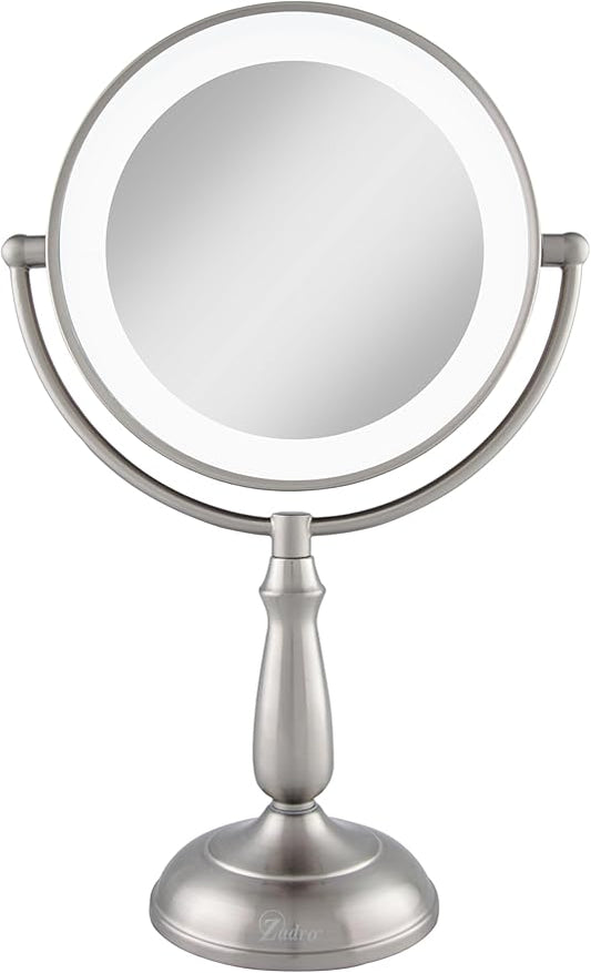 Zadro 11" Makeup Mirror with Lights and Magnification Dimmable Touch LED Lighted Makeup Mirror with Magnification (Large | 11" x 17" | 5X/1X, Satin Nickel)