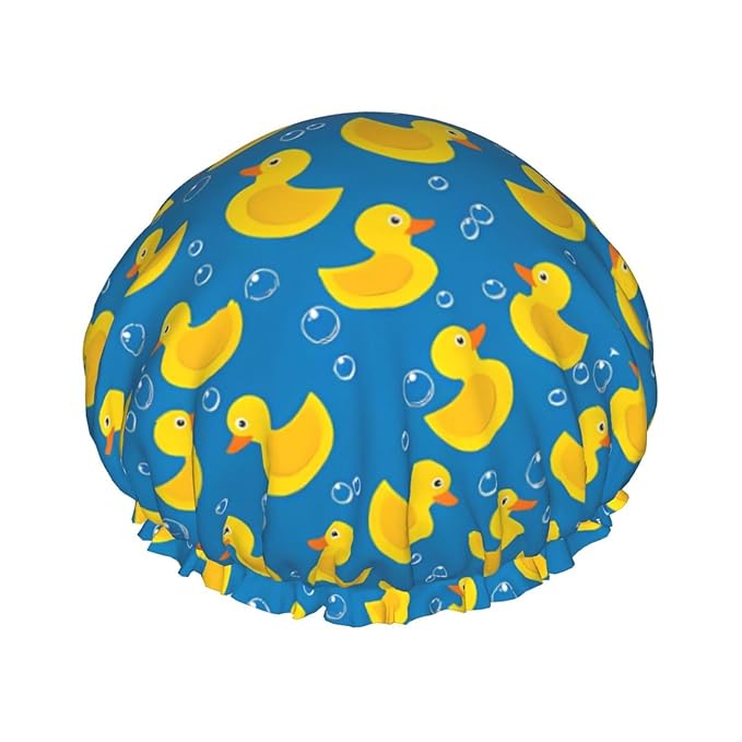 Rubber Ducks Shower Cap For Women Reusable Waterproof Double Layers Bath Cap Hair Protection Elastic Ladies Spa Salon Shower Hat