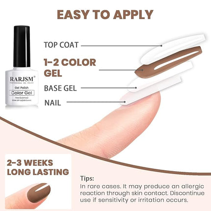 RARJSM Nude Gel Nail Polish Set 6 Colors,Skin Tone Neutral Nail Gel Polish 7.5ml Clear Pink Coffee Brown Beige for Fall Winter Soak Off Nail Art For French Tip Home Manicure DIY Nail Design