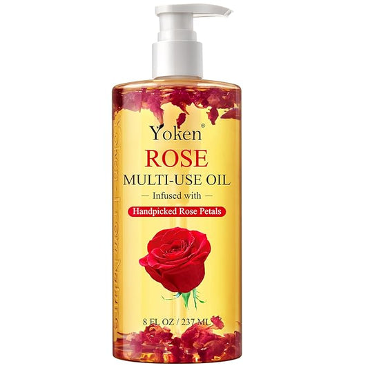 Yoken Multi-Used Body Oil For Skin,Face,Hair and Nails,Multi Purpose Organic oil With Rose Petals,Vitamin E & Almond Oil Nourishing & Hydrating,Body Oil for Moisture & Skin After Bath Oil,8 Fl Oz