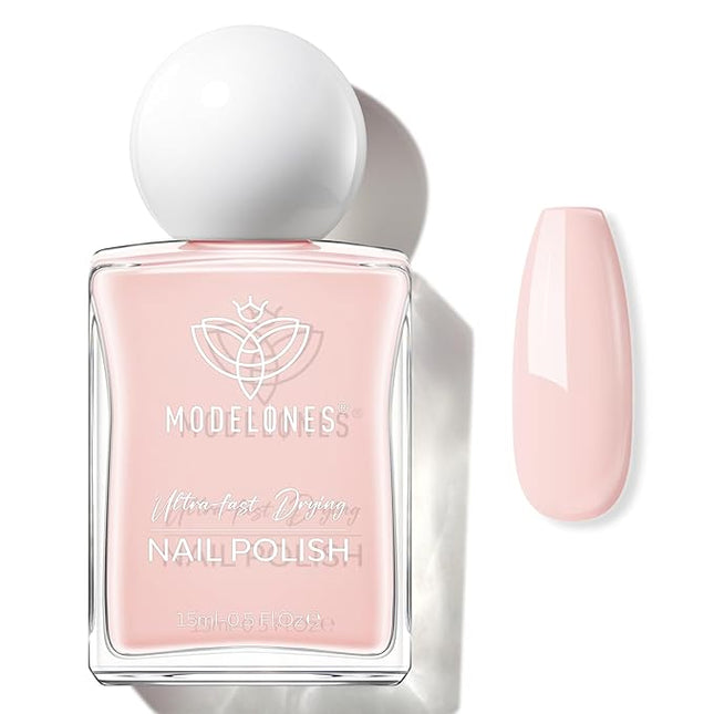 modelones Pastel Pink Nail Polish, Valentines Light Pale Pink 15 ml Quick Dry Nail Lacquer Strengthener Long Last Shine Fingernail Toe Nail Art DIY Home Manicure Gift for Women Girls