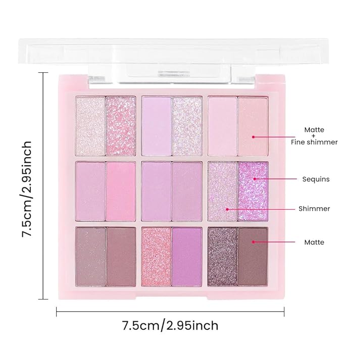 18Colors Purple Pink Nude Shimmery Eyeshadow Palette Makeup,Light Purple Mauve Glitter Sparkly Eye Shadow Long Lasting Waterproof Naturing-Looking Blendable for Beginners