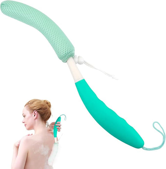 Back Scrubber for Shower，Mesh Sponge Body Shower Brush with Long Handle for Use in Shower Back Scrubber,Back Scrub for Exfoliating Body Scrubber or Shower Brush (Green and Green)